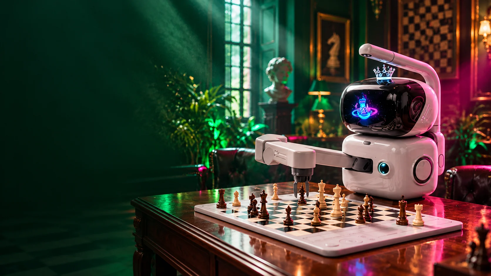 Satranç tahtası ve robotun bir araya geldiği temsili Barida sahnesi